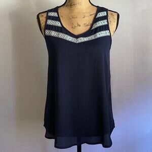 Papermoon Navy Blue Tank Top Blouse Size S Vneck Southwestern Tribal